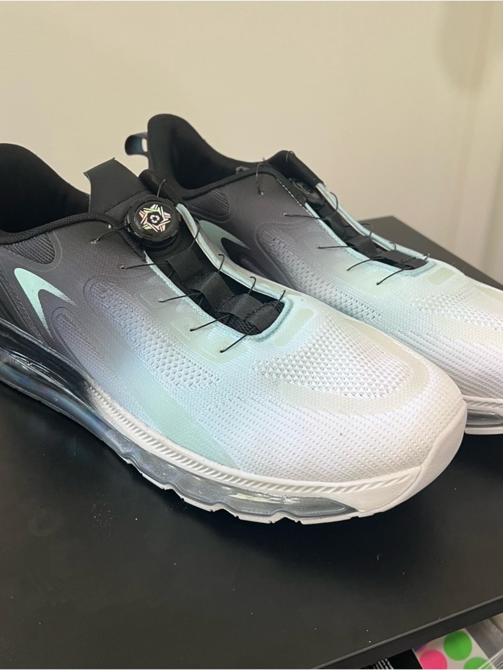 Peak Sport BOA Dial Air Cushion Running Shoes Gradient Black White Sz 15